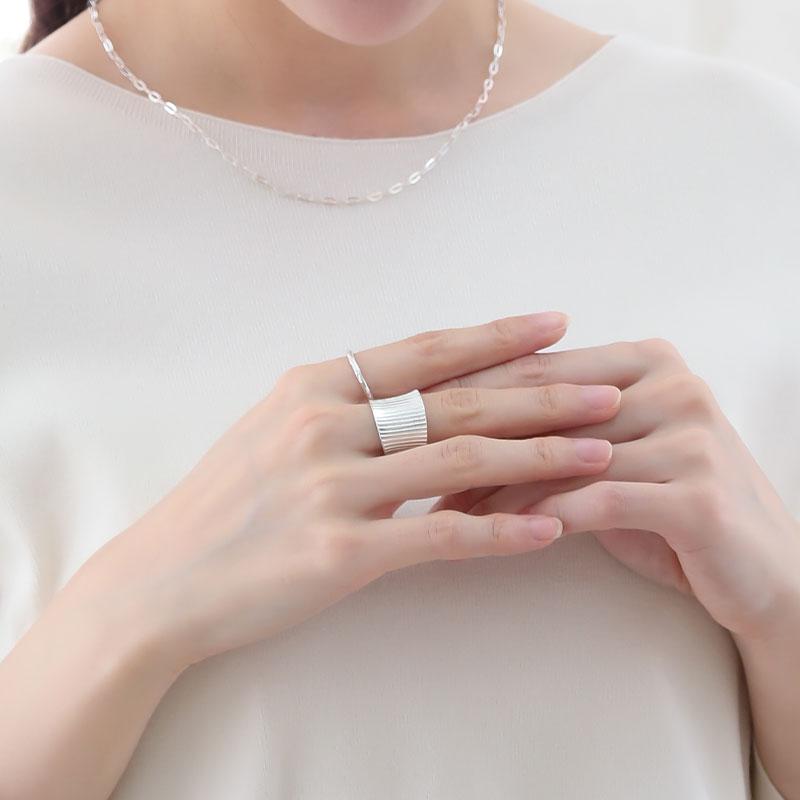 カレンシルバーリング 指輪 レディース 太め 13号 15号 17号 19号 フリー シルバー925 シルバー950 アレルギー対応 アクセサリー プレゼント | ansil | 03
