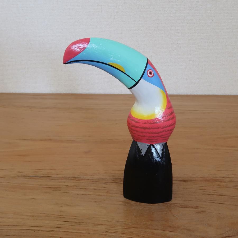 オオハシの木彫り 23cm レッド カラフル リゾートインテリア バード