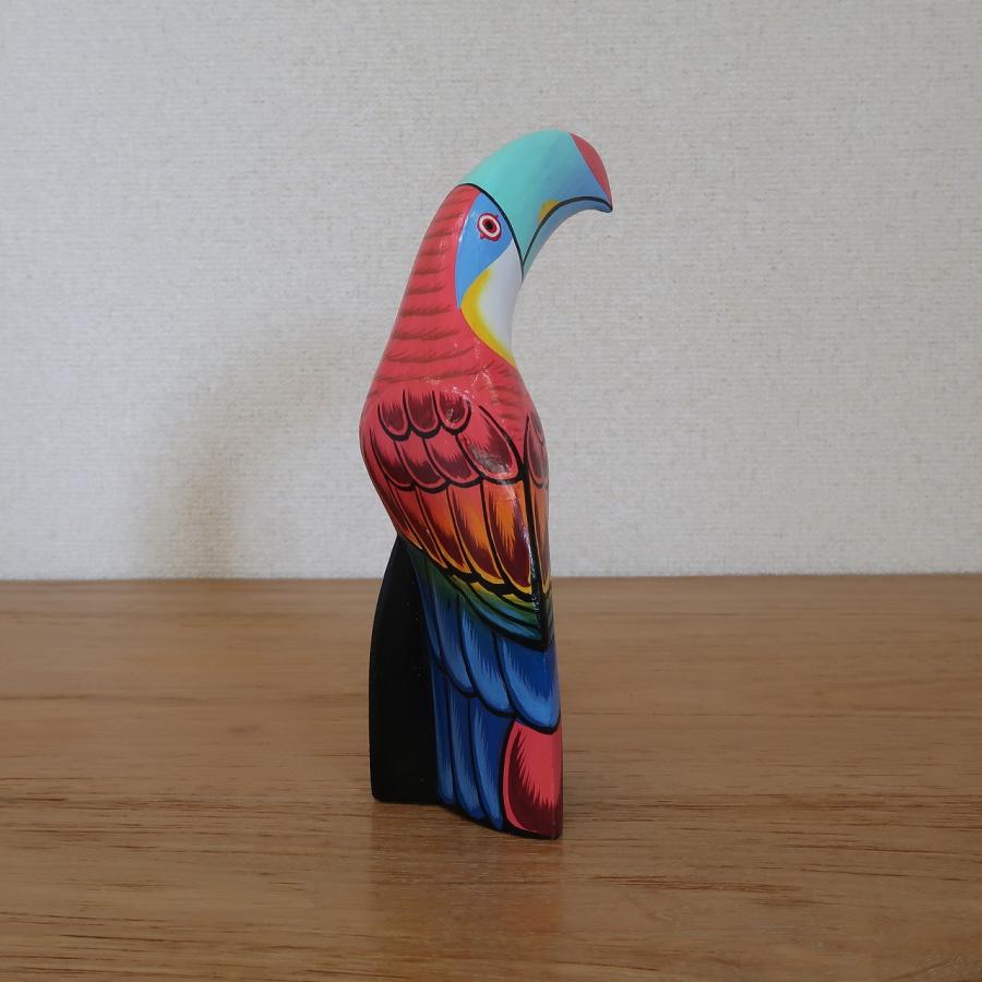 木彫り 鳥 置物 民芸品 オオハシの木彫り 23cm レッド カラフル リゾートインテリア バード
