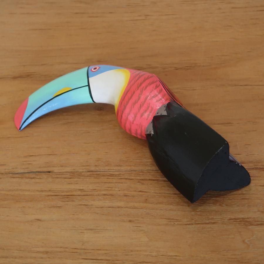 オオハシの木彫り 23cm レッド カラフル リゾートインテリア バード