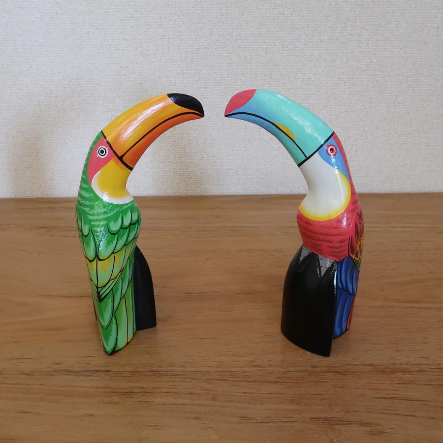 オオハシの木彫り 23cm レッド カラフル リゾートインテリア バード
