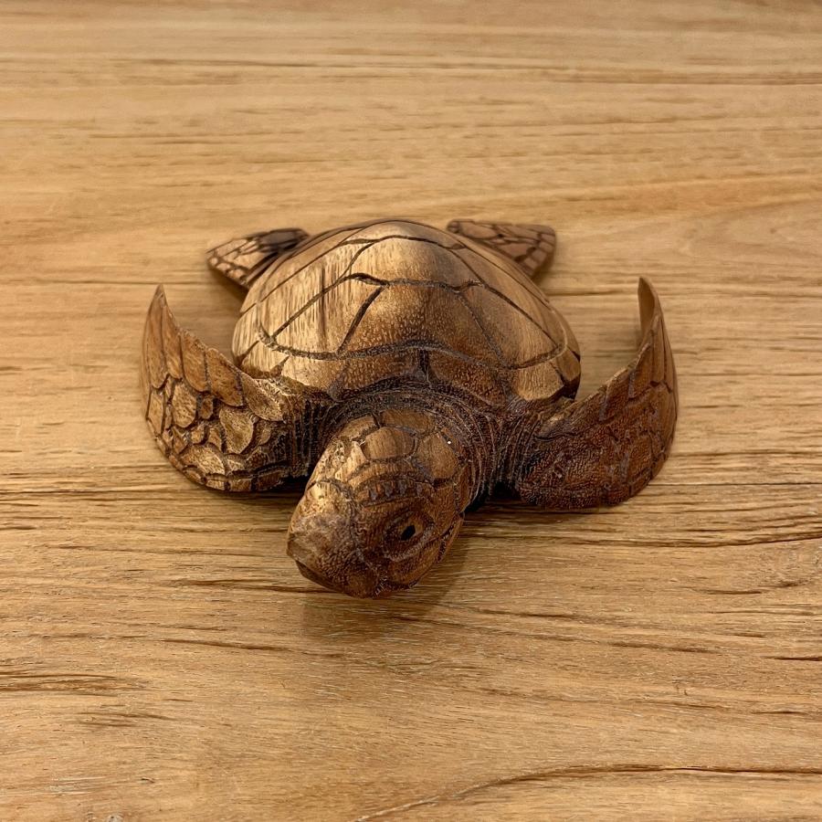 ホヌの木彫りの置物 海亀 21cm ホヌの置物 海亀の置物 海亀の木彫り