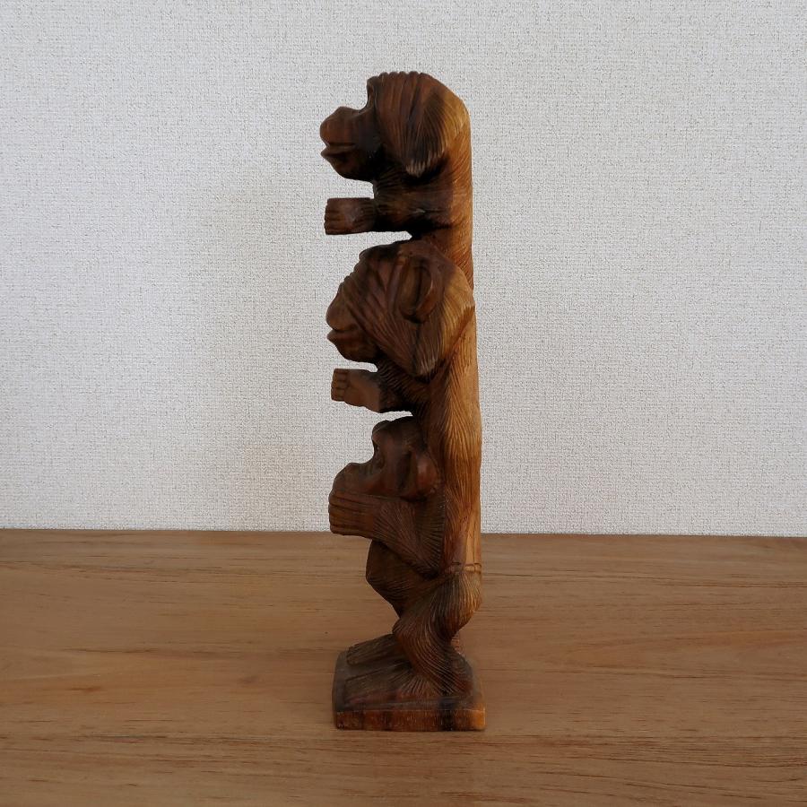 見ザル、聞かザル、言わザル 三猿の木彫りの置物 木製 スワール無垢材