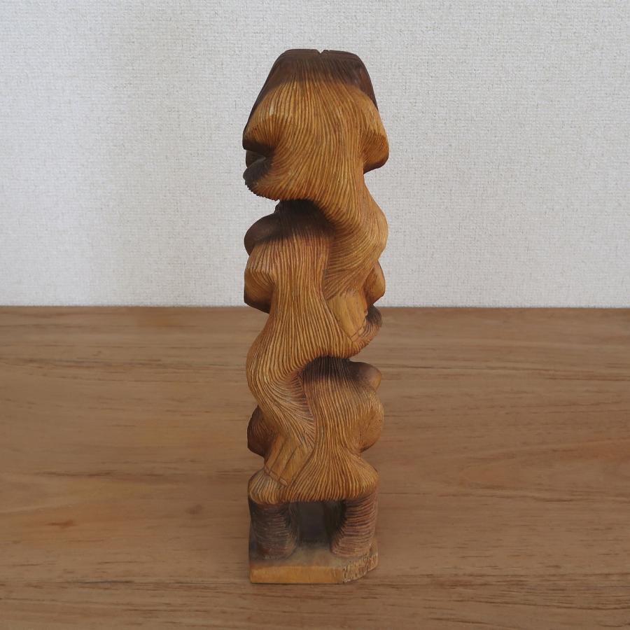 見ザル、聞かザル、言わザル 三猿の木彫りの置物 木製 スワール無垢材