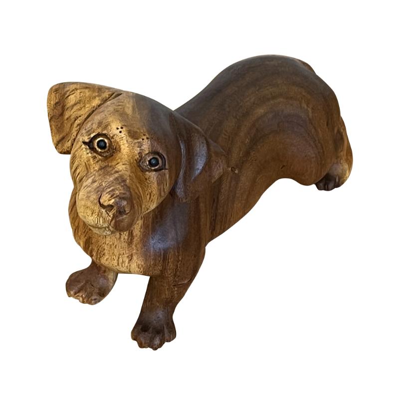 ミニチュアダックスフンドの木彫り 33X13X21 立像 木製 彫刻 犬の