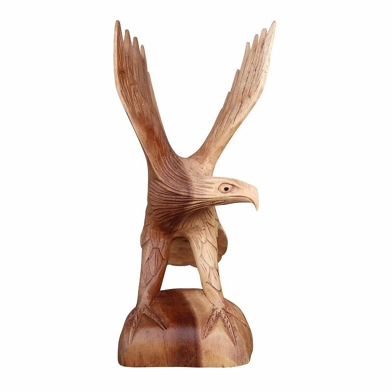 イーグルの木彫り30cm 左向き 鷲の木彫り置物 オブジェ【アジアン雑貨 