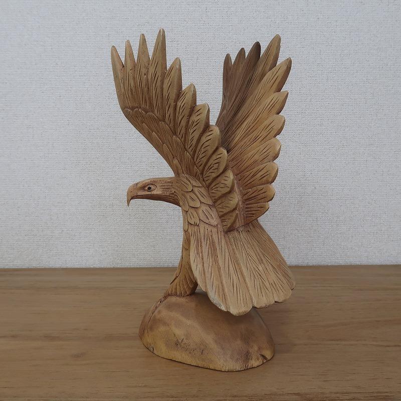 イーグルの木彫り30cm 左向き 鷲の木彫り置物 オブジェ【アジアン雑貨 