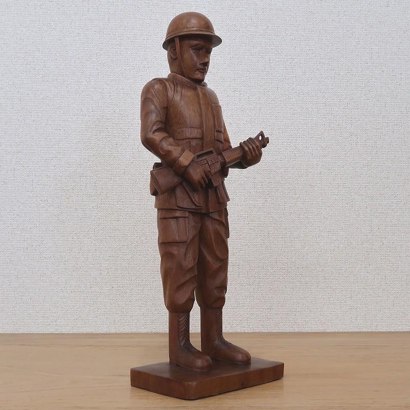 兵士の木彫り 40cm スワール無垢材 アンティーク調 木彫り人形
