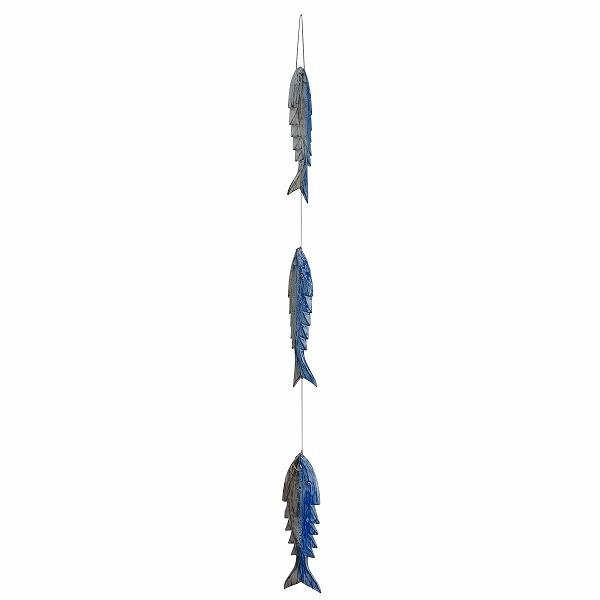 魚の木彫り 吊り下げ 3匹 Lサイズ【壁掛け 天井吊り下げ さかなの