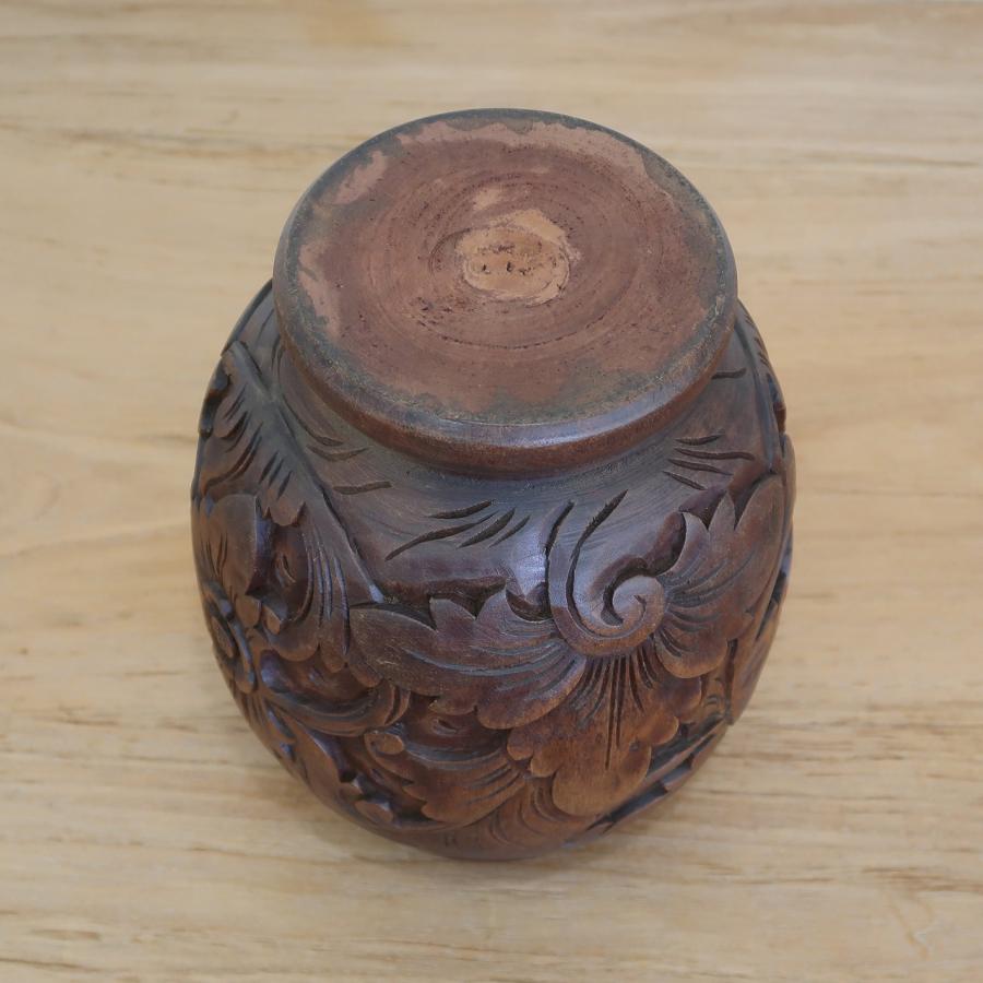木彫りのフラワーベース マホガニー材 17X24 花瓶 壺 木彫り彫刻