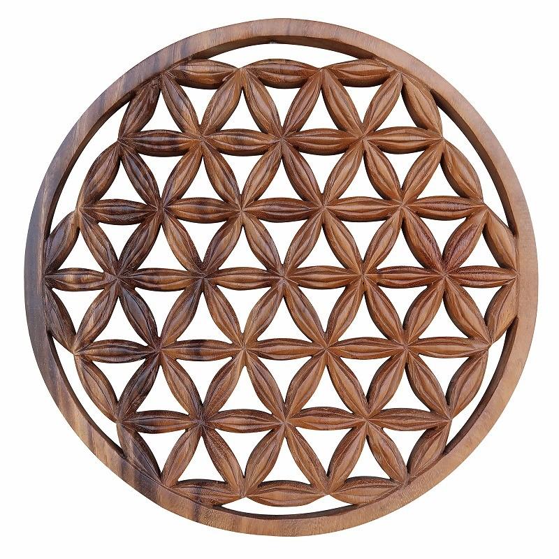 フラワーオブライフ 生命の花 木彫りの壁掛けレリーフ 直径29cm スワール無垢材 Flower Of Life 神聖幾何学アート 曼荼羅アート 森羅万象 ヨガ プルメリア アジアンティーク Asiantique 通販 Yahoo ショッピング