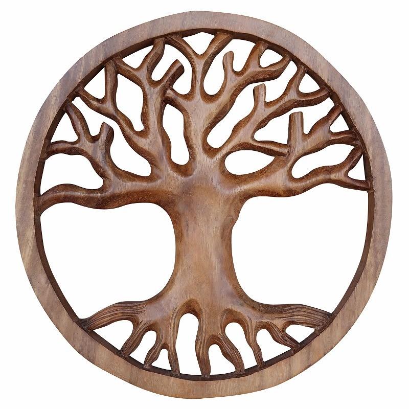 ツリーオブライフ 生命の木 冬 木彫りの壁掛けレリーフ 直径29cm