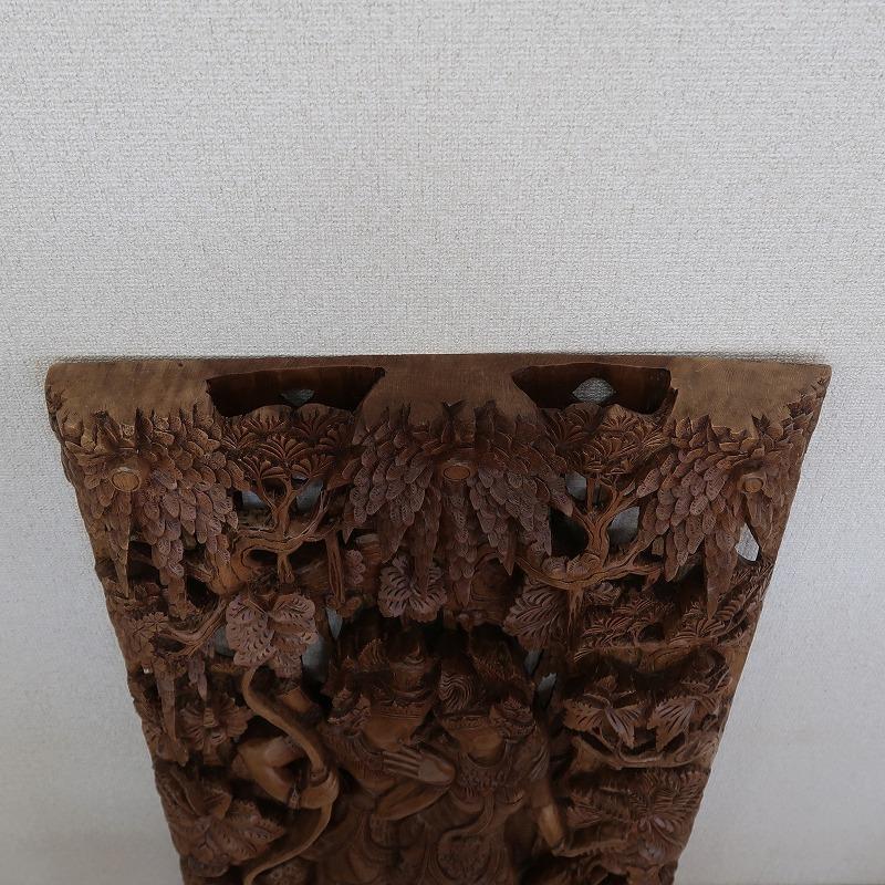 ラーマヤナ物語 ラーマ＆シータ 木彫りのレリーフ 46.5X107