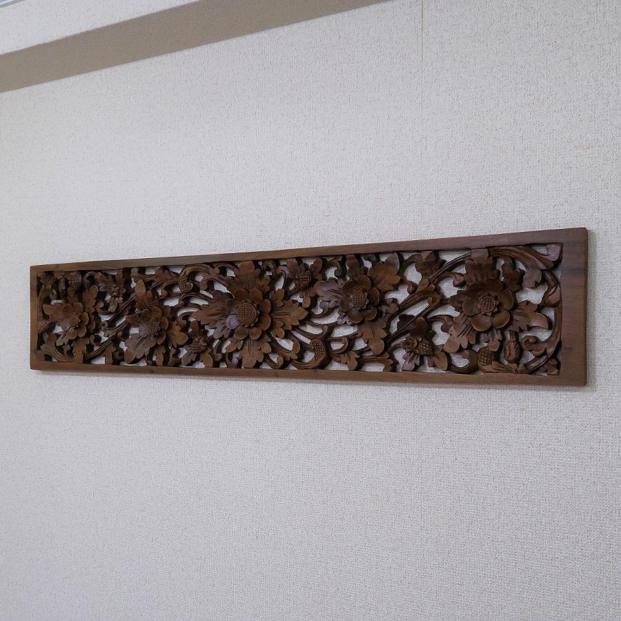 花の木彫りの壁掛けレリーフ 100X20 スワール無垢材 タペストリー 壁