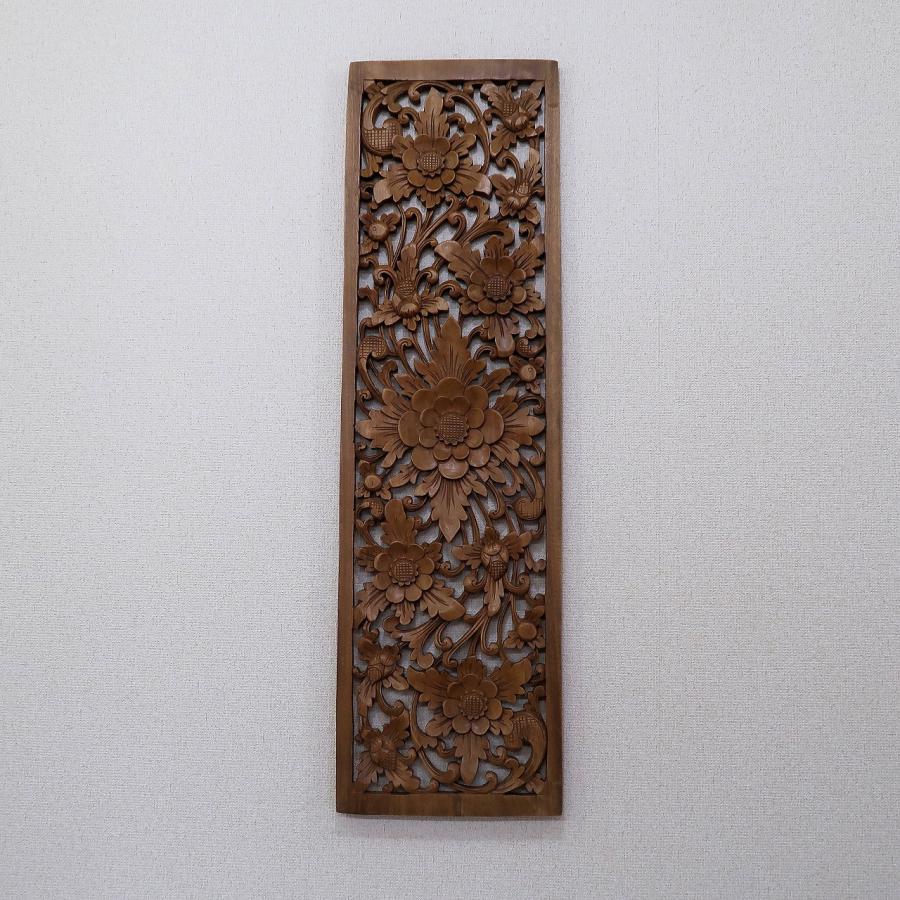 花の木彫りの壁掛けレリーフ 100X30 スワール無垢材 タペストリー 壁