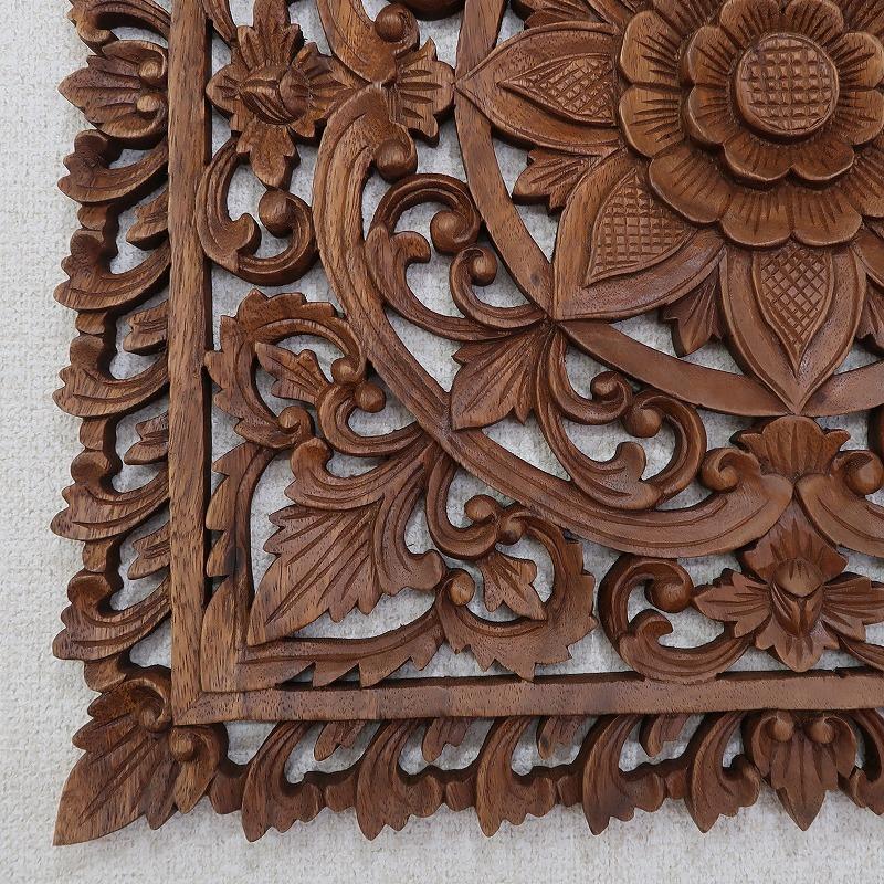 花の木彫りの壁掛けレリーフ 50X50 スワール無垢材 【壁掛け 花の木彫りの壁掛けレリーフ 50X50 スワール無垢材 【壁掛け