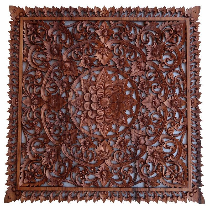 花の木彫りの壁掛けレリーフ 100X100 スワール無垢材 壁掛け 花の木彫りの壁掛けレリーフ 100X100 スワール無垢材 壁掛け