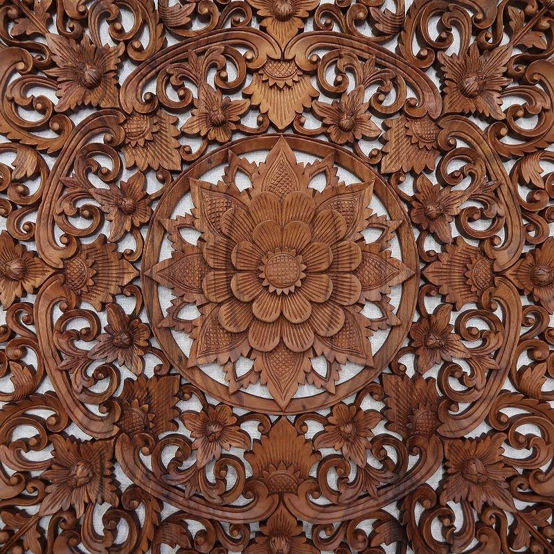 花の木彫りの壁掛けレリーフ 100X100 スワール無垢材 壁掛け 花の木彫りの壁掛けレリーフ 100X100 スワール無垢材 壁掛け