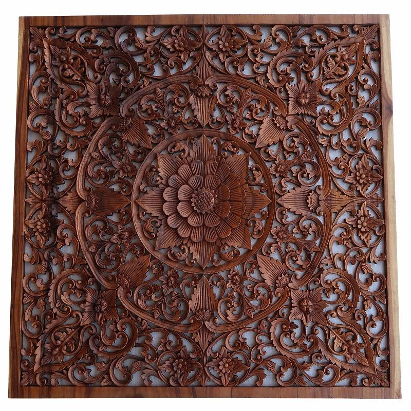 花の木彫りの壁掛けレリーフ 100X100 スワール無垢材 壁掛け 花の木彫りの壁掛けレリーフ 100X100 スワール無垢材 壁掛け