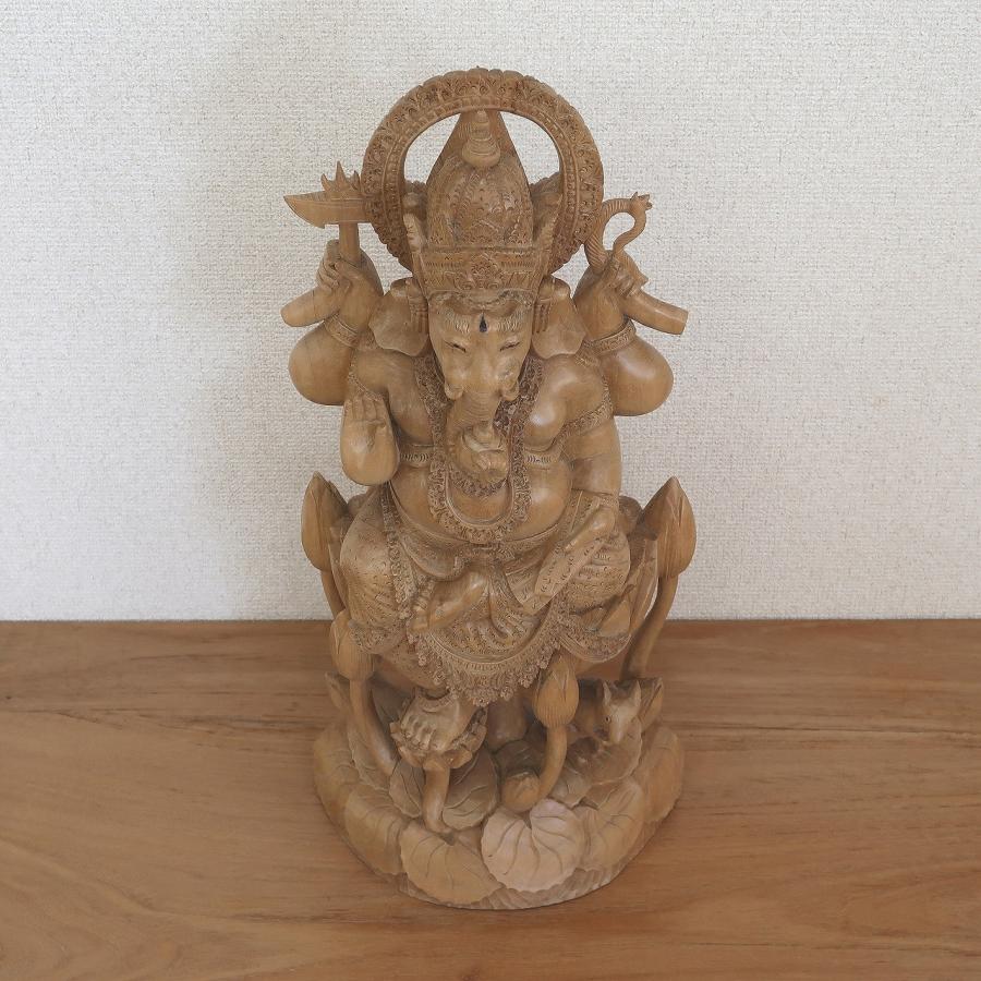ガネーシャの木彫り 53cm クロコダイルウッド無垢材 アジアン雑貨 バリ