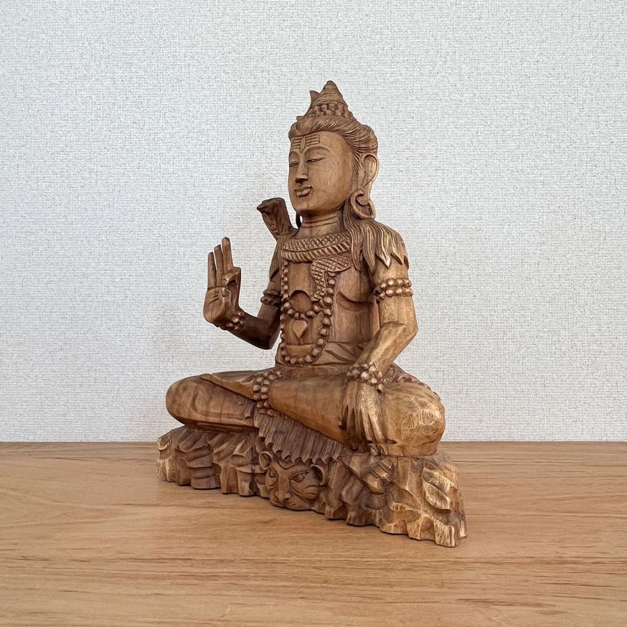 シヴァ神の木彫り 40cm 座像 木製 スワール無垢材 シバ神 オブジェ
