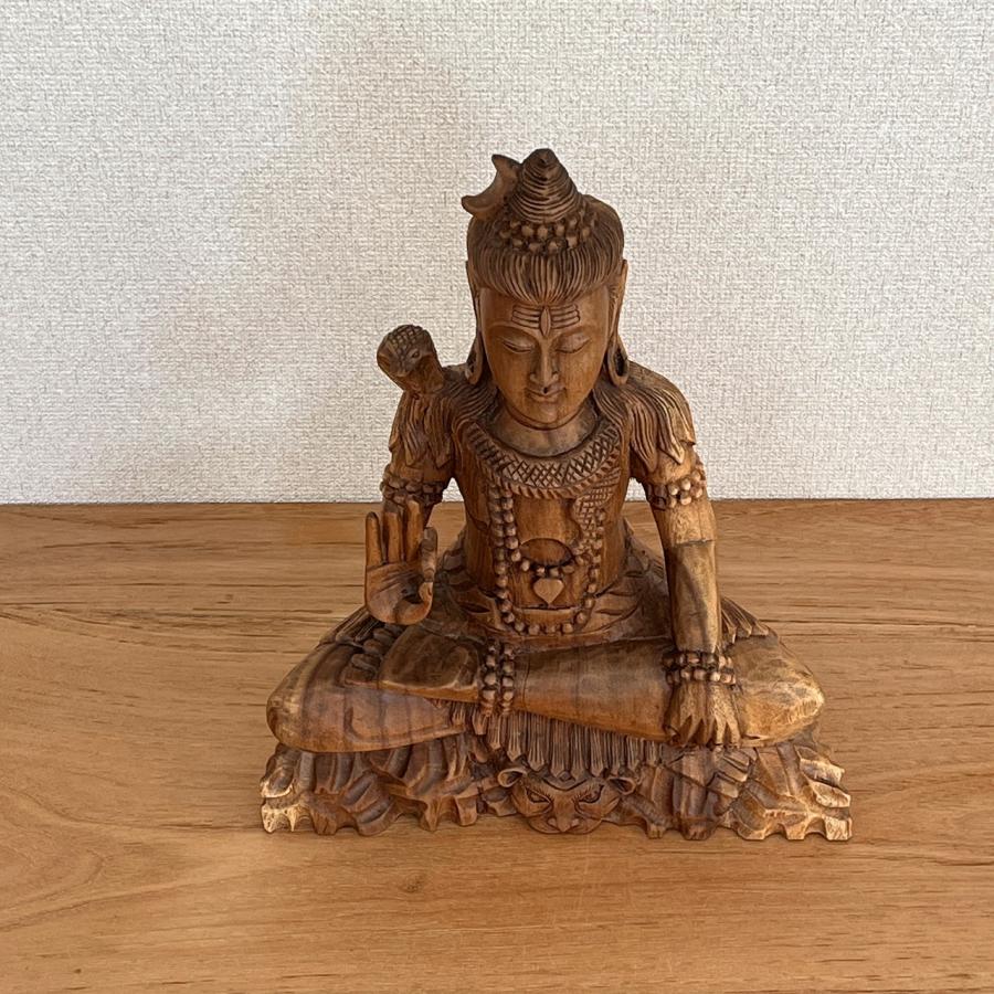シヴァ神の木彫り 40cm 座像 木製 スワール無垢材 シバ神 オブジェ