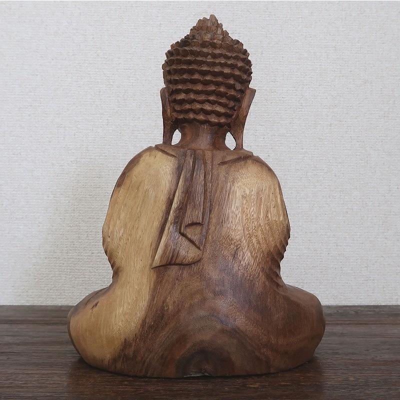 ブッダの木彫り 26cm 合掌 座像 スワール無垢材 【木製仏像 仏陀 ブッダの木彫り 26cm 合掌 座像 スワール無垢材 【木製仏像 仏陀