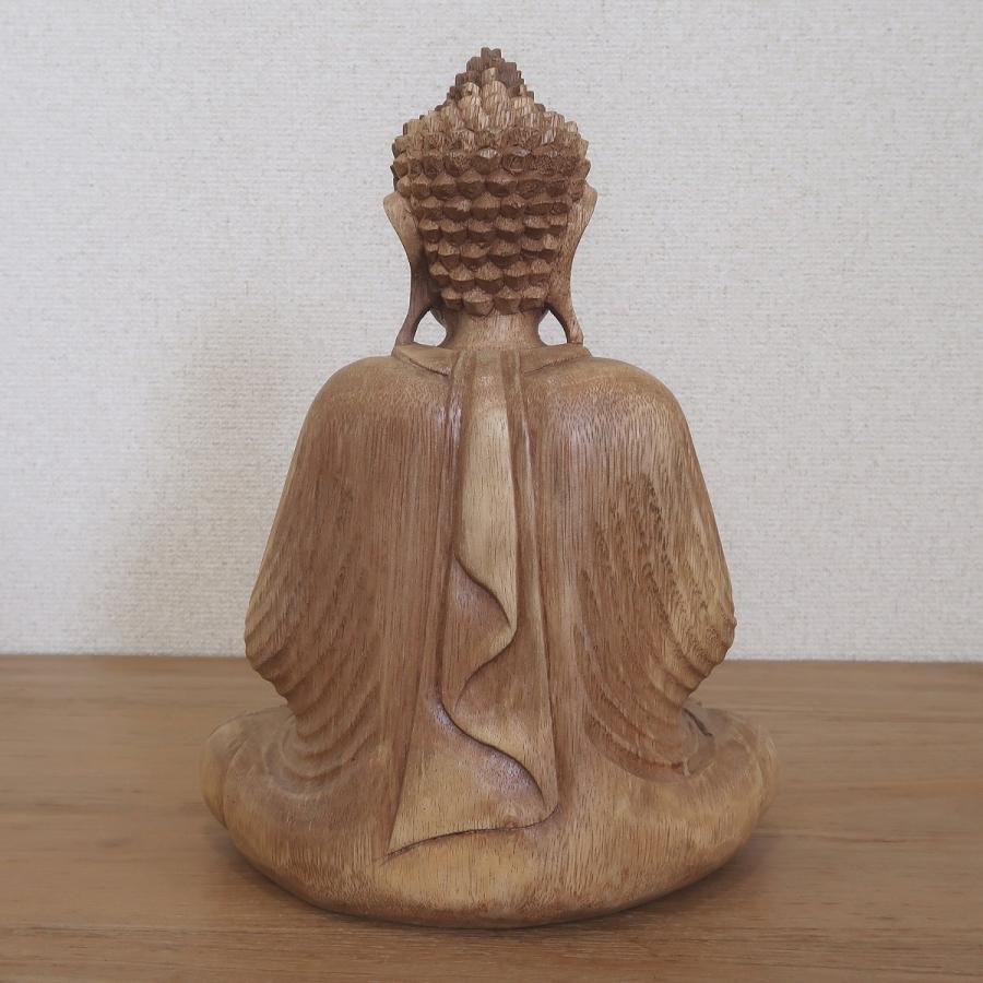 ブッダの木彫り リラックスブッダ 25cm 座像 スワール無垢材 木製仏像