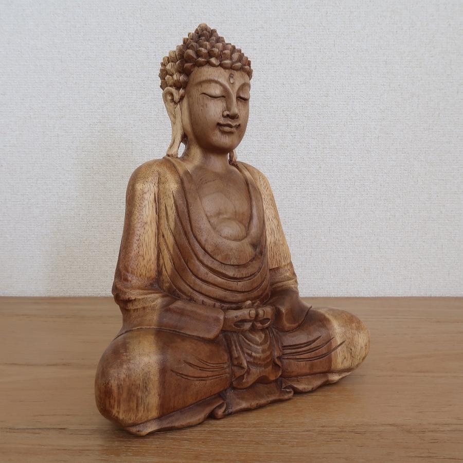 ブッダの木彫り 31cm 座像 スワール無垢材 木製仏像 仏陀置物