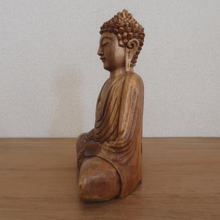 ブッダの木彫り 31cm 座像 スワール無垢材 木製仏像 仏陀置物 釈迦