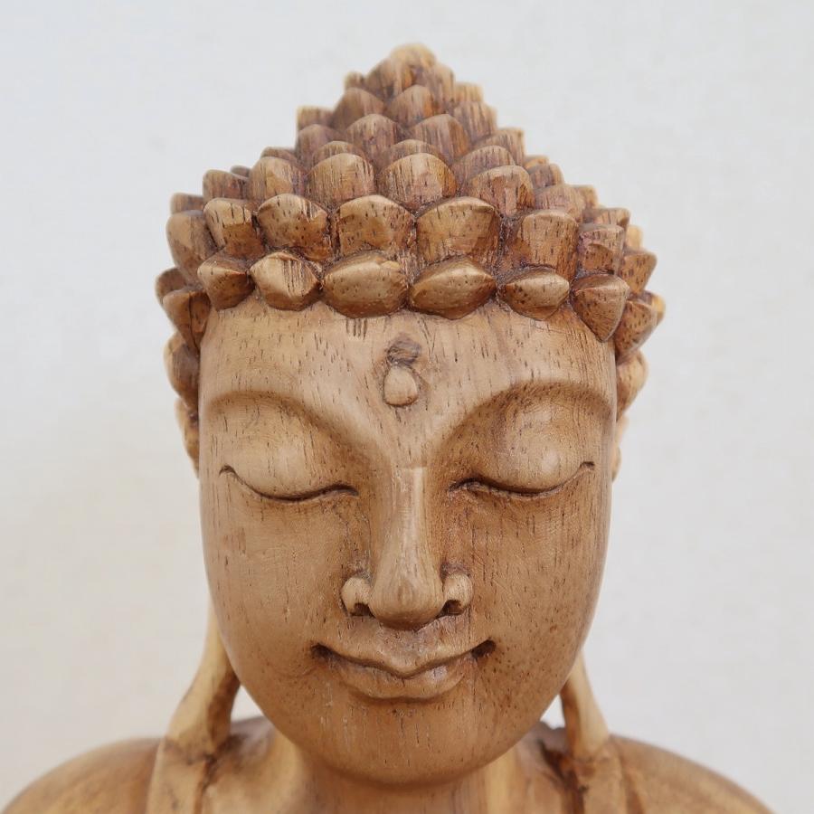 ブッダの木彫り 31cm 座像 スワール無垢材 木製仏像 仏陀置物