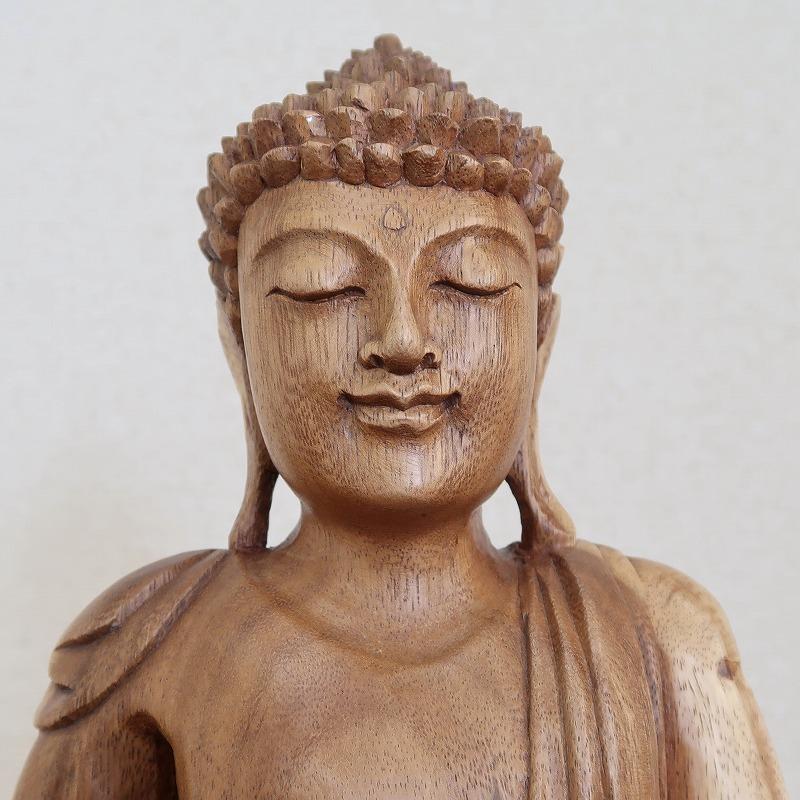 ブッダの木彫り 32cm 座像 スワール無垢材 木製仏像 仏陀置物 釈迦