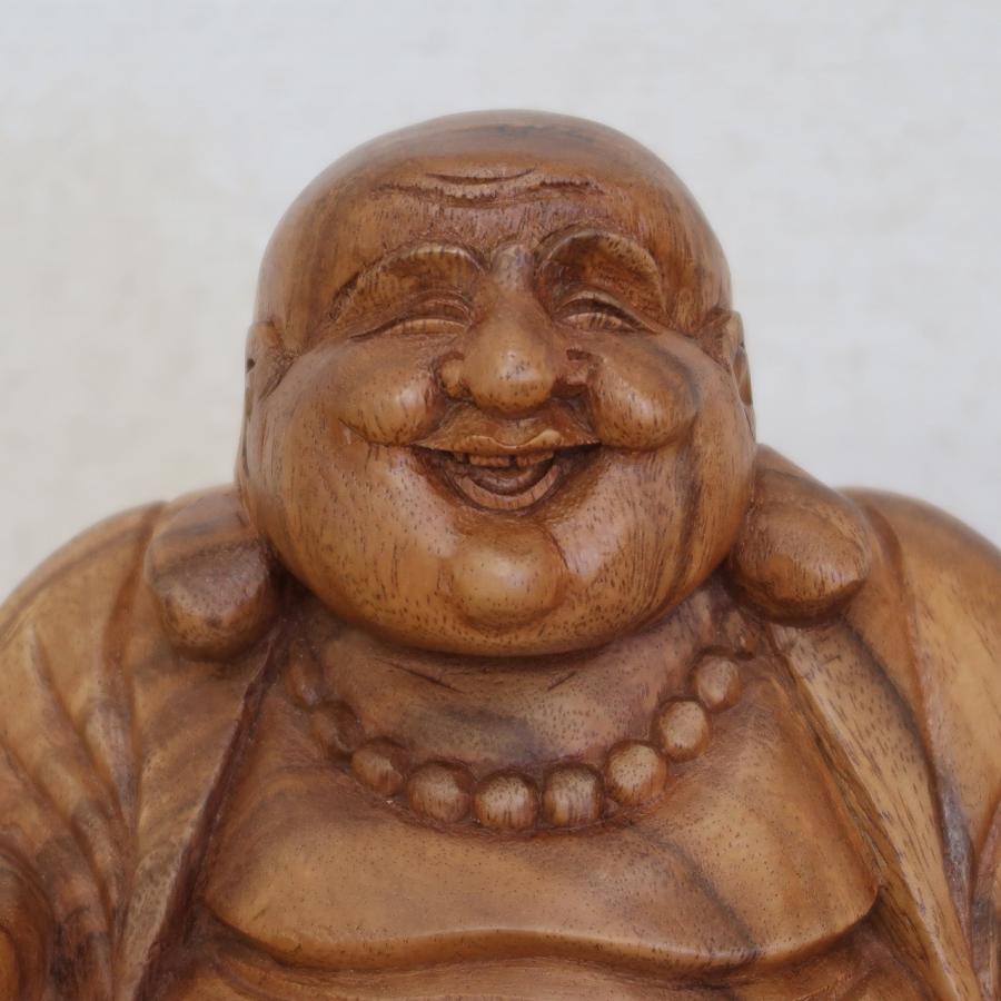 布袋さんの木彫り 座像 木製 スワール無垢材 20cm 七福神 布袋尊