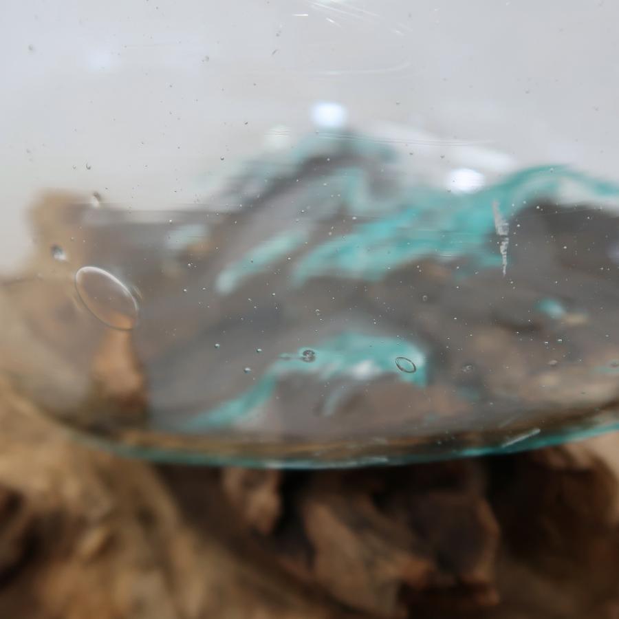 睡蓮鉢　フラワーベース 溶けたガラス＆天然木 の花瓶 フラワーベース Lサイズ 流木風 睡蓮鉢