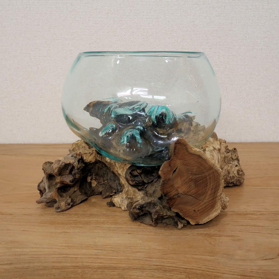 フラワーベース 花瓶（流木 石 吹きガラス） 流木 フラワーベース 花瓶 H15×W18×D17cm ガラスベース glass
