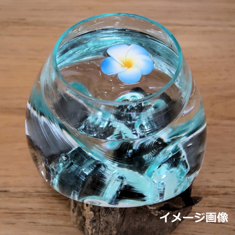 溶けたガラス＆天然木 の花瓶 フラワーベース Lサイズ 流木風 睡蓮鉢