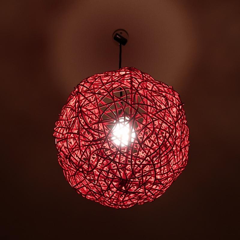 ラタンボールペンダントライト レッド ラタン ボールペンダントランプ