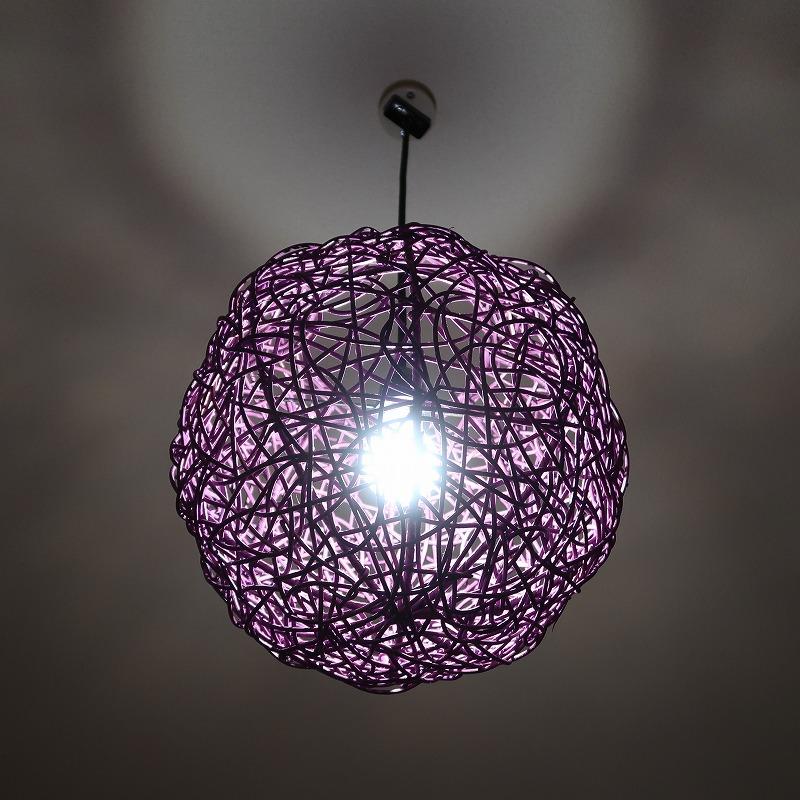 ラタンボールペンダントライト パープル ラタンボールペンダントランプ