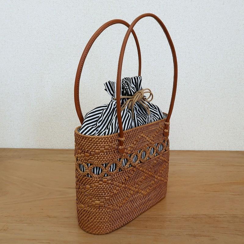 アタバッグ ショルダーバッグ リング ストライプ 28X12X20 【カゴ