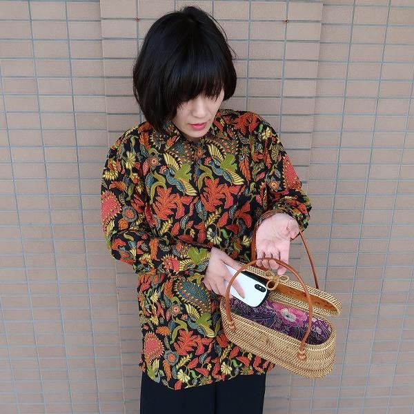 アタバッグ 木彫りの蓋付き ハンドバッグ 11cm カゴバッグ かご