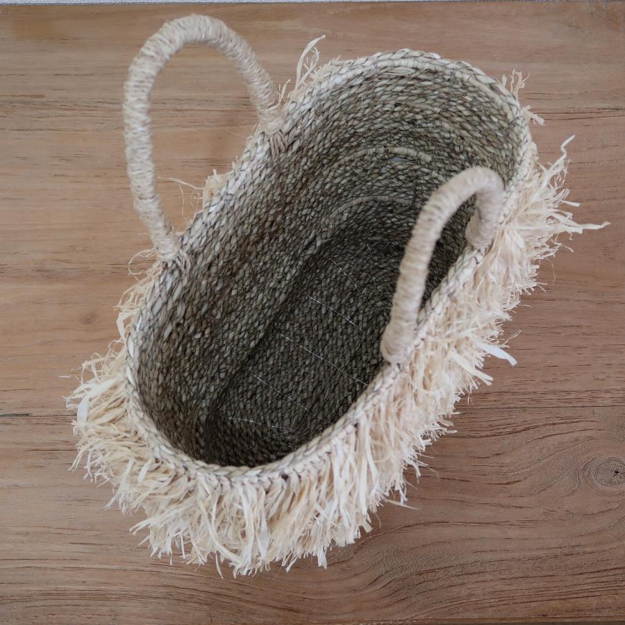 フサフサバッグ ラフィア＆シーグラス リゾート 35X13X22 【手提げかご