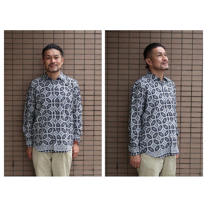 バティックシャツ コットン 長袖シャツ Kopi Pecah ホワイト＆ブラック 