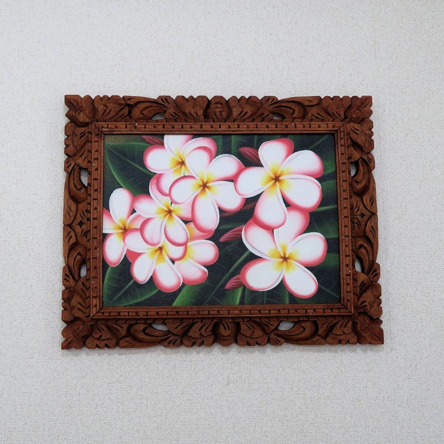 ★美品★【額装済み】ＧＡＲＲＹ　ＰＡＬＭ　ハワイ　絵画　プルメリア　ハワイアン プルメリアの絵 ピンク 42X52 絵画 花の絵 リゾート ハワイアン
