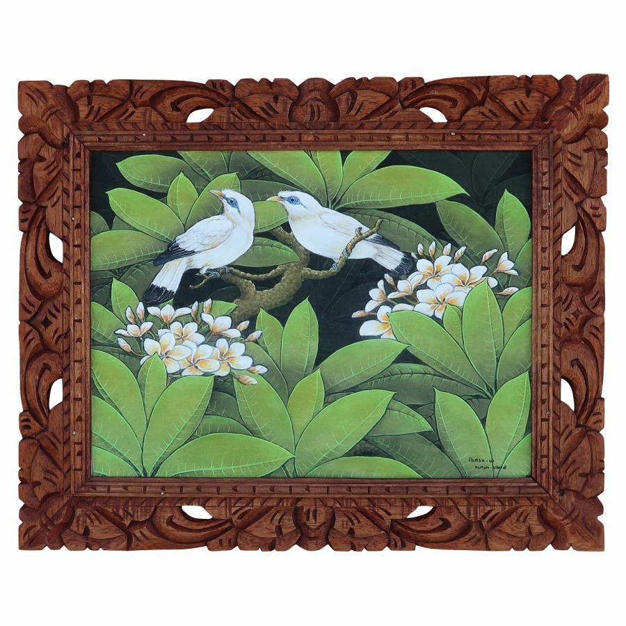 2匹の白い鳥 プンゴセカンスタイル Parsa作 52X42 ハワイアン アジアン