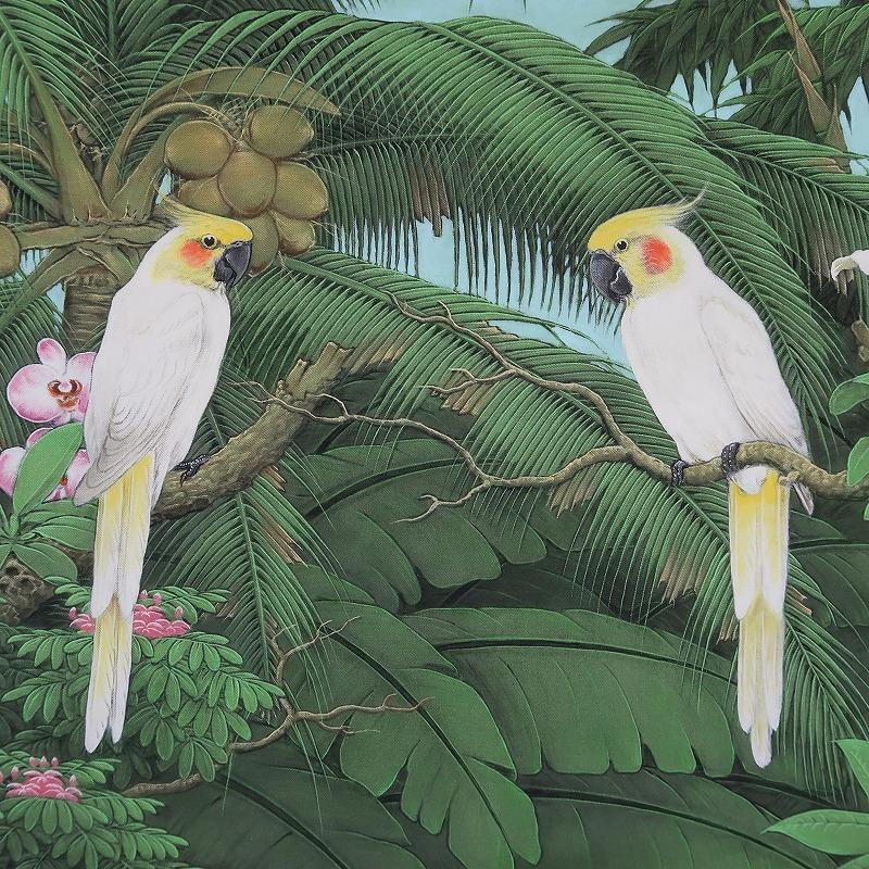 2匹の白い鳥と椰子の絵 プンゴセカンスタイル 100X80 Parsa W.作 YSA
