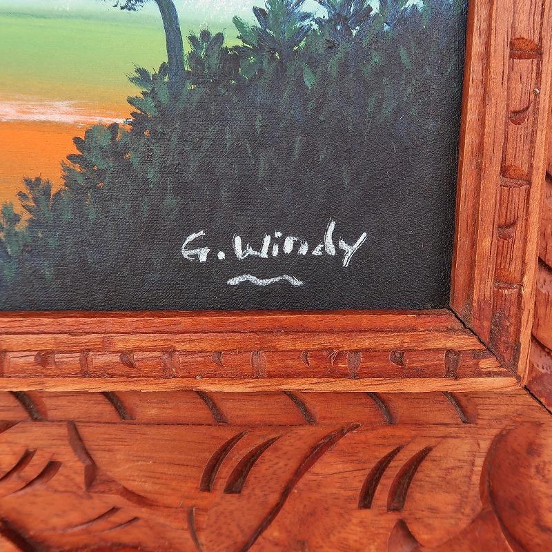 波の絵 Goes Windy作 夕日の波とビーチ 100X59 【 バリ絵画 サーフィン