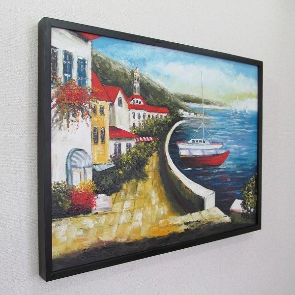 海辺の教会とヨットの絵 風景画 モダンアート 83X63【バリ絵画 岬 開店 