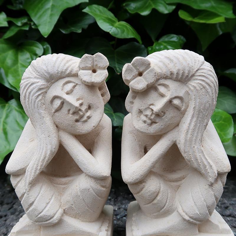 バリニーズガールズ プリミティブ石像人形15cm 左右2体セット パラス