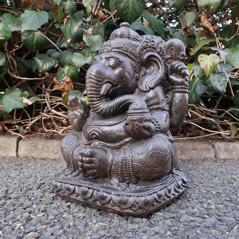 ガネーシャの石像 座像 コンクリート製 ガネーシャの置物 オブジェ