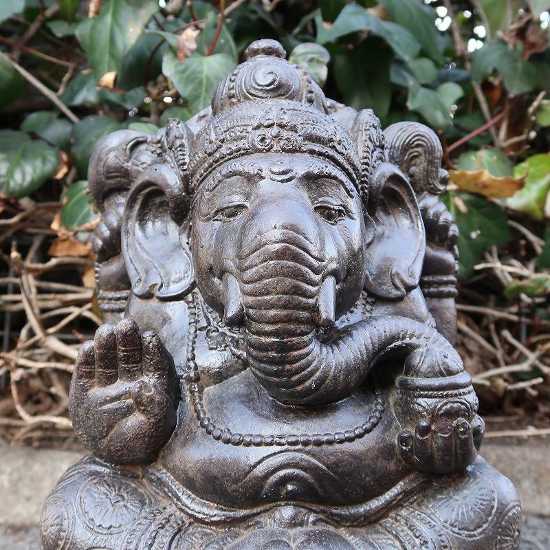 ガネーシャの石像 座像 コンクリート製 ガネーシャの置物 オブジェ